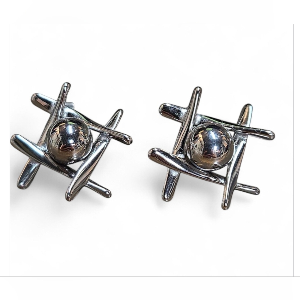 Silver-tone Tik Tac Toe Earrings, New